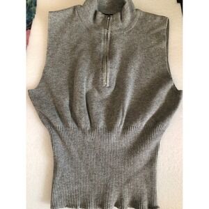Sincerely Jules Gray Ribbed Knit Mock Neck Sleeveless Sweater zip soft Top M